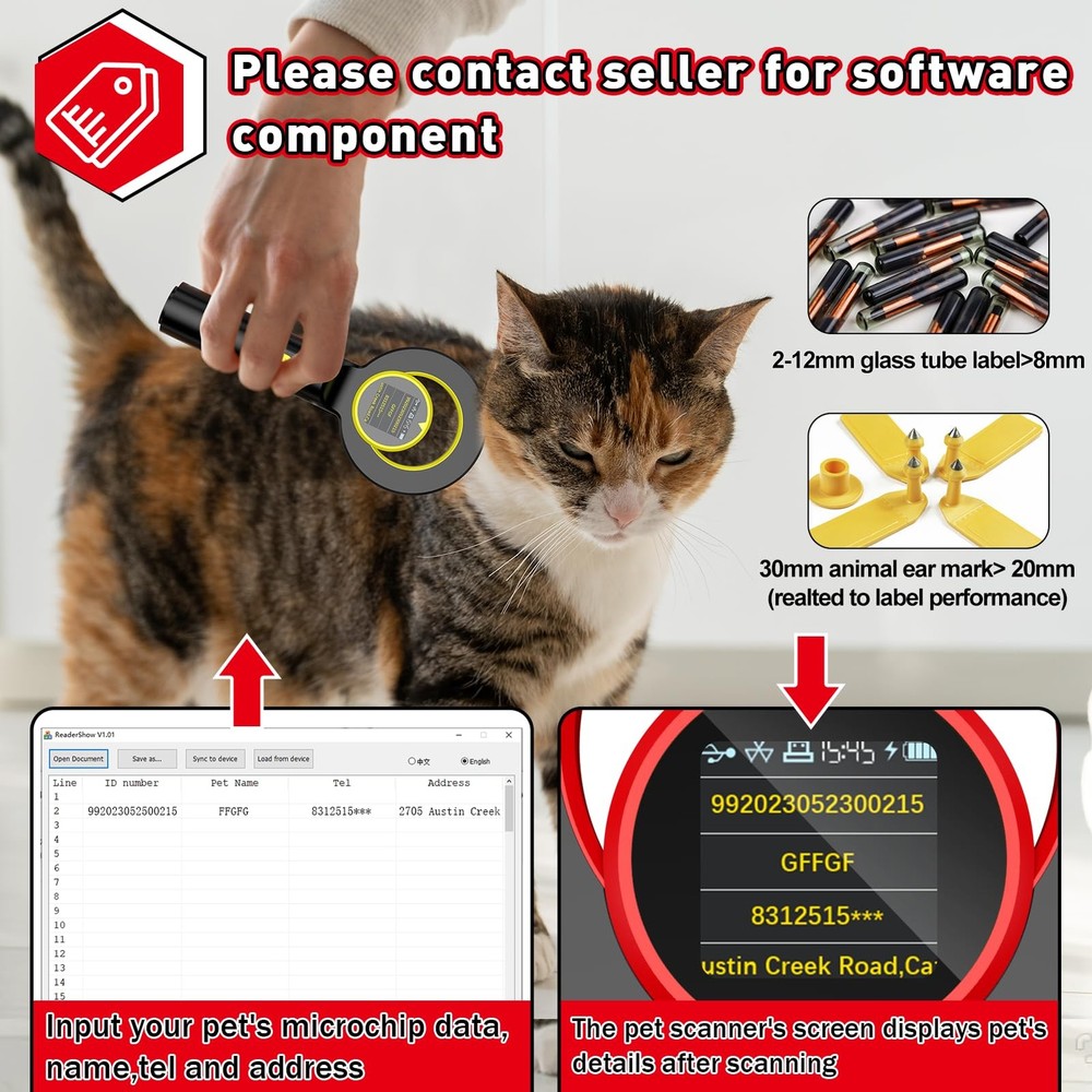 Pet Microchip Scanner ISO11784/85/FDXB/EMID Wireless Bluetooth USB Reader