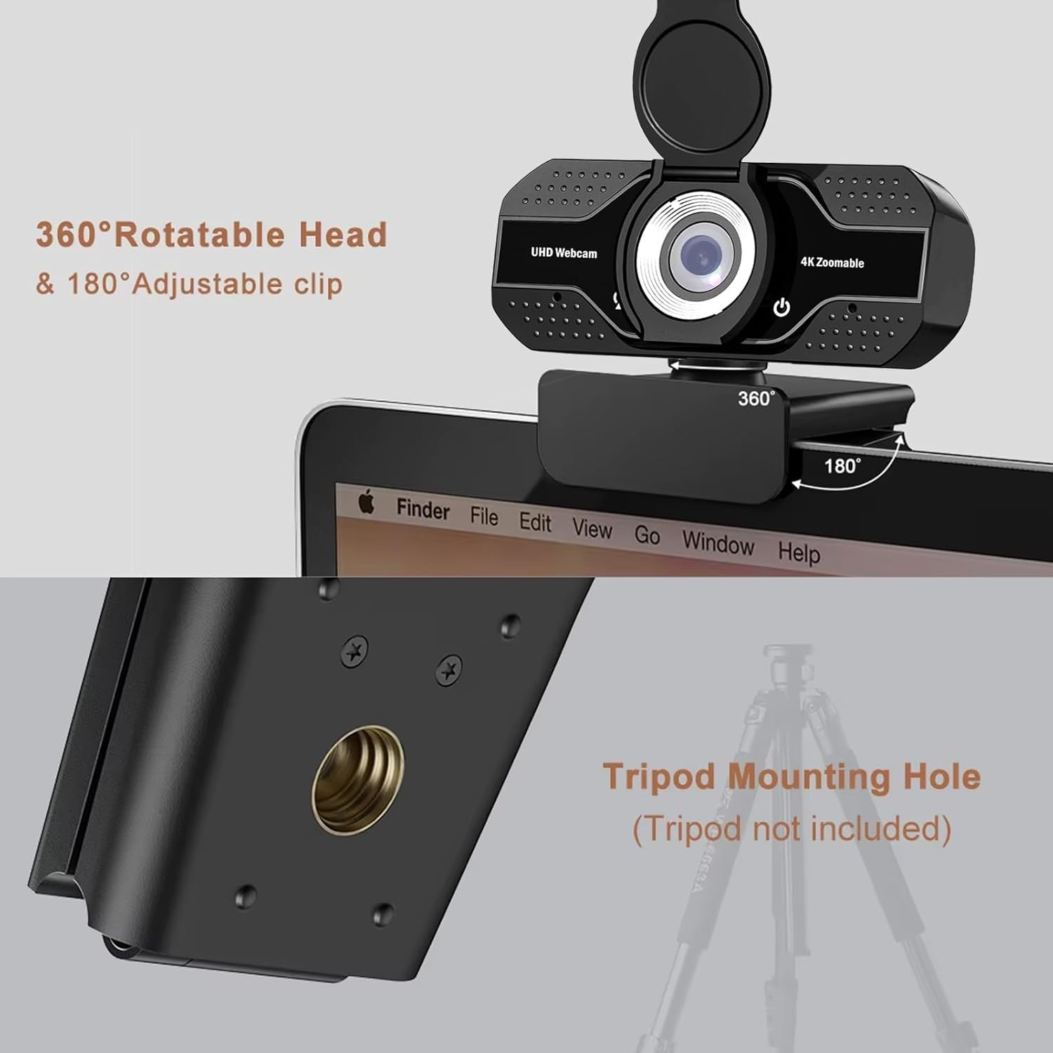 4K 2K 1080P HD Webcam with Microphone, Noise Cancellation, Privacy Cover, Wide-A