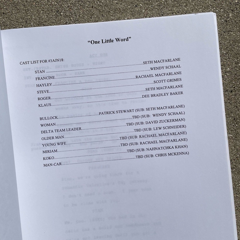American Dad Original 2007 Production Used Table Draft Script One Little Word