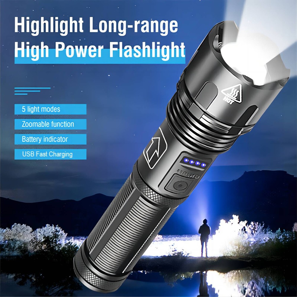 LED Flashlight Super Bright Rechargeable Work Lights Retractable Zoom Waterproof