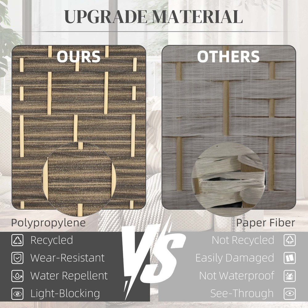 3 Panel Room Divider Hand-Woven Freestanding Partition Brown