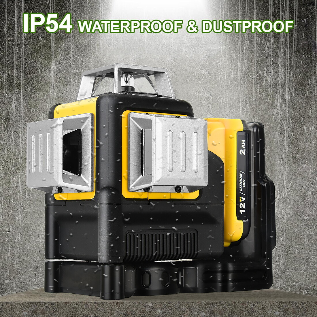 12V 360° Green Laser Level 12Line Vertical/Horizontal Outdoor for Dewalt Battery