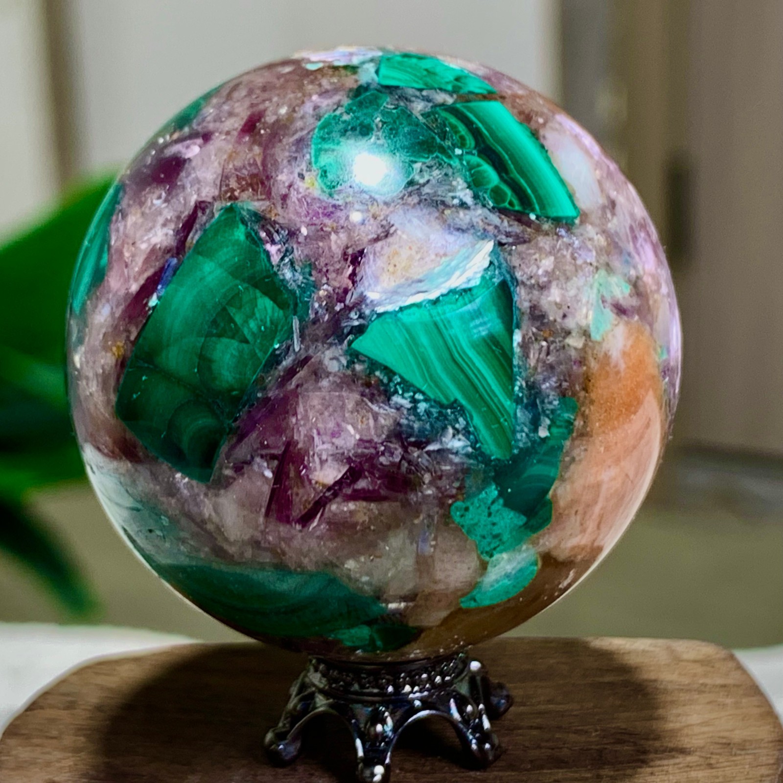 98G Newly discovered rare malachite purple mica symbiotic sphere restoration