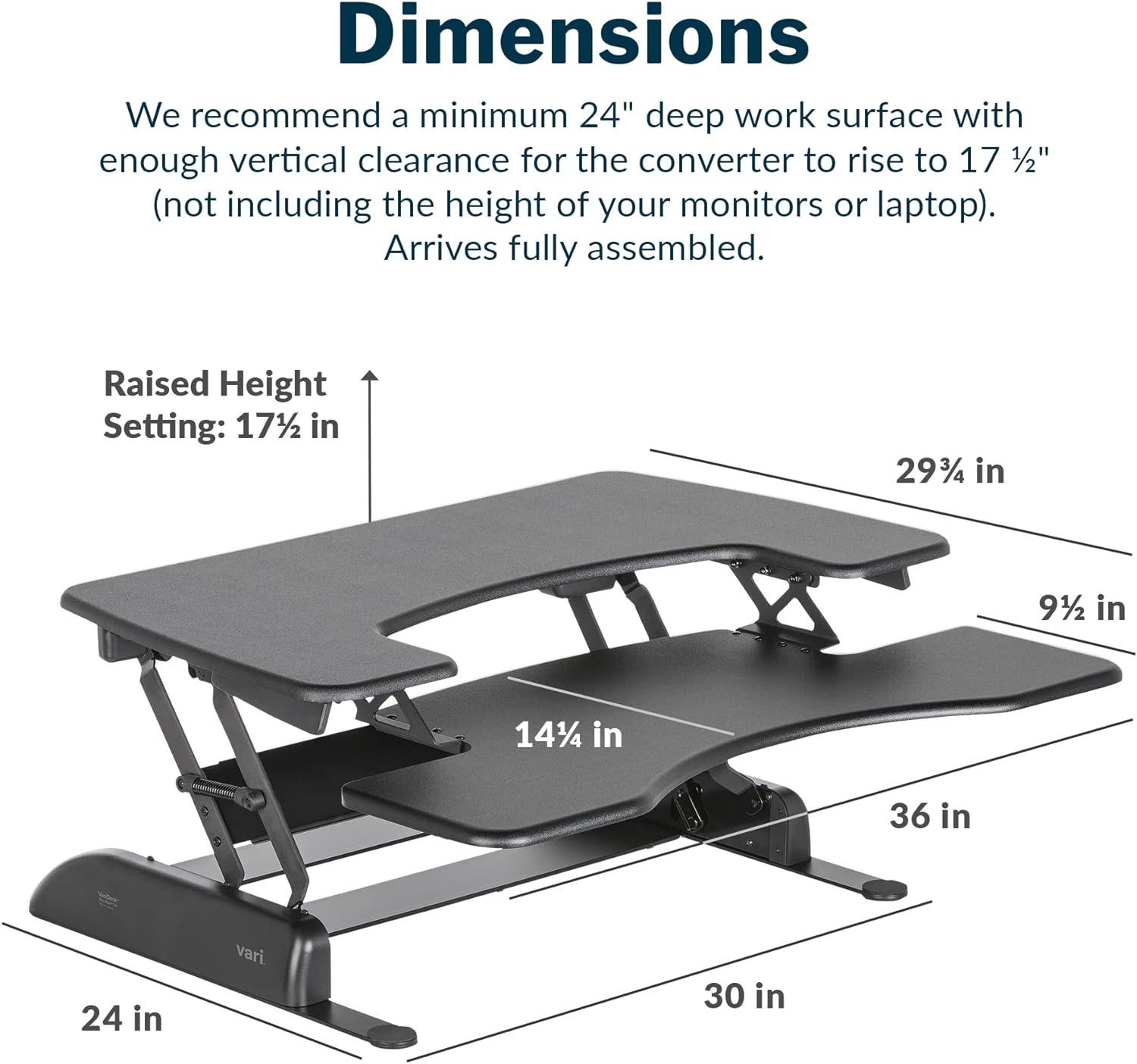 Varidesk Pro Plus 36 inches Black adjustable standing desk