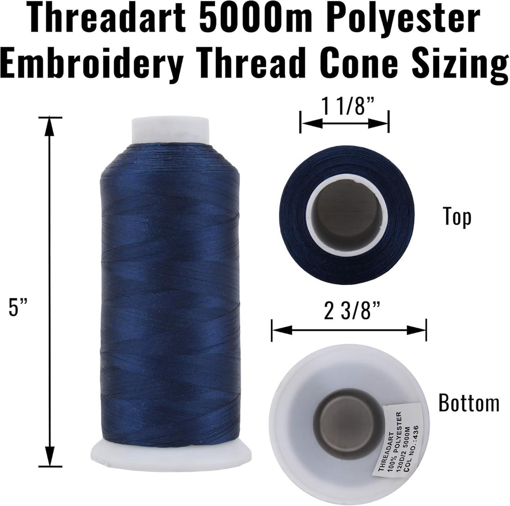 Large 5000m Cones Polyester Machine Embroidery Thread | Huge 5000M 5500 Yard ...