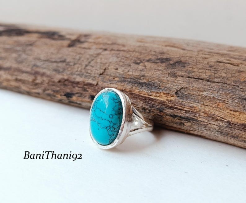 Turquoise Solid 925 Sterling Silver Statement Wedding Gift Ring, All Size M1783