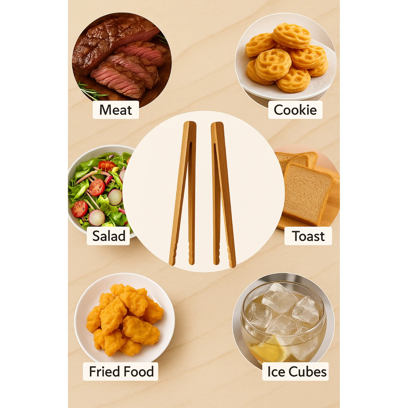 4Pcs Bamboo Toast Tongs 7 inch Wooden Toaster Tongs for Bread Cooking Kitchen