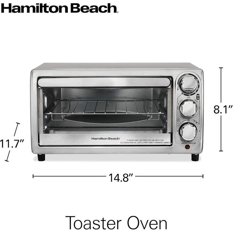 4 Slice Toaster Oven W/ Baking Broiling Toasting Keep Warm & Automatic Shutoff
