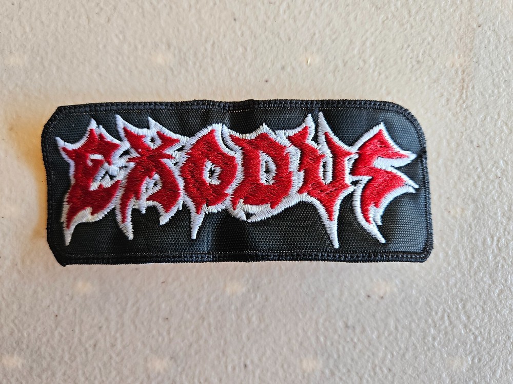 EXODUS, SEW ON RED AND WHITE EMBROIDERED PATCH