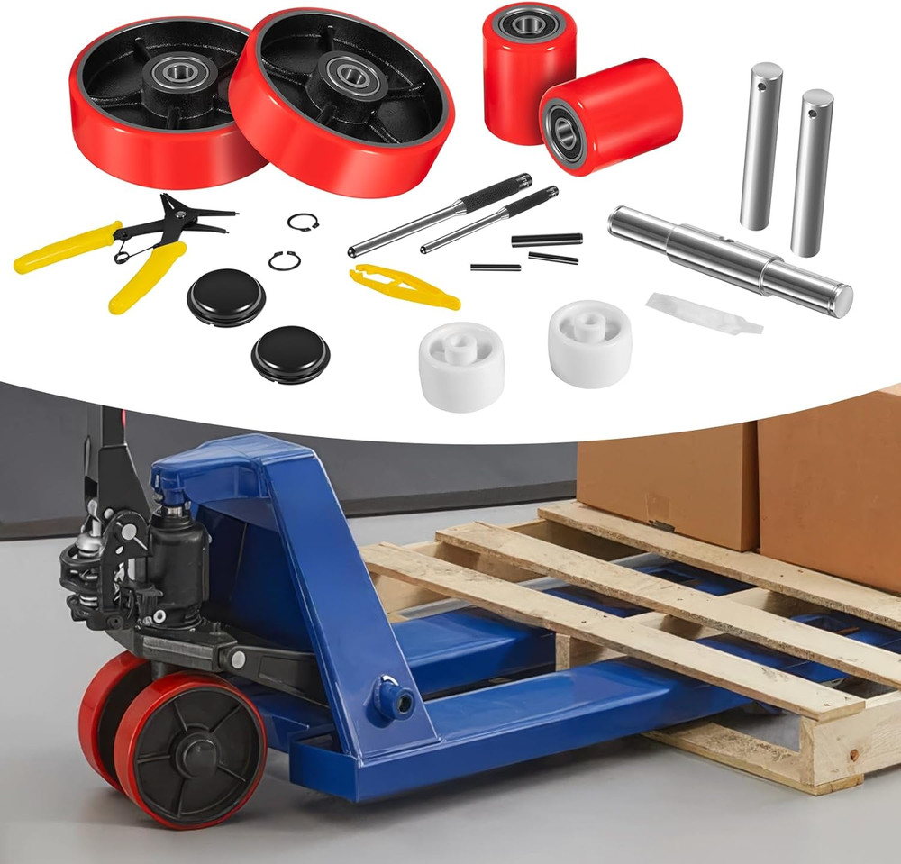 Pallet Jack Wheel Kit - Complete Set with Red Polyurethane Components