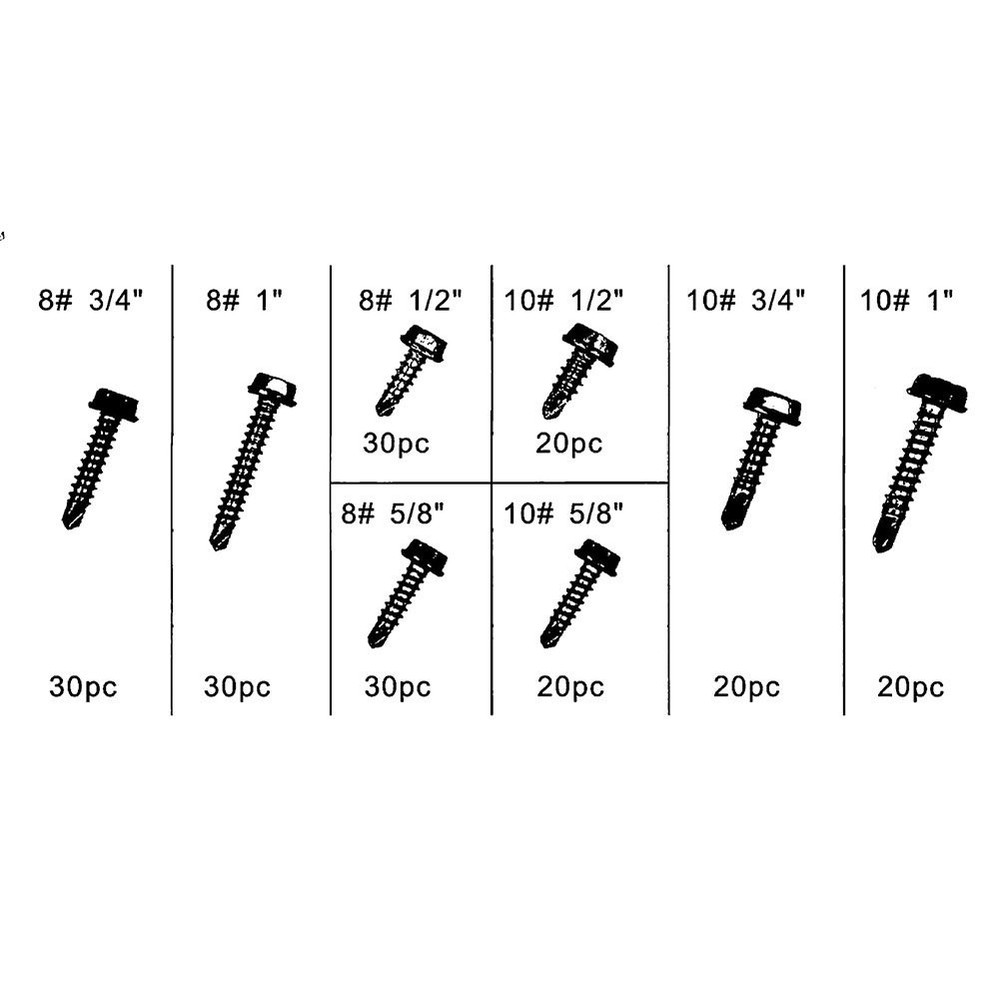 Capri Tools 10024 Hex Self Tapping Screw Assortment, 200-Piece, Silver, Model...
