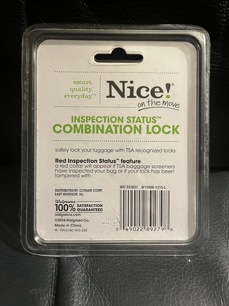 Nice! Luggage 3 Combination Lock TSA screening Recognized New!