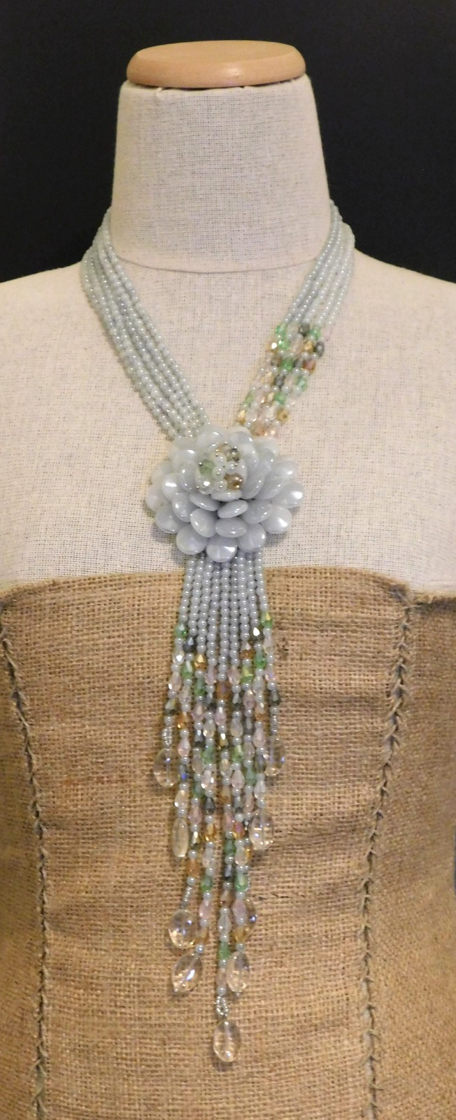 Vintage JOAN RIVERS Blue Gray Starlet Floral Bead Statement Necklace