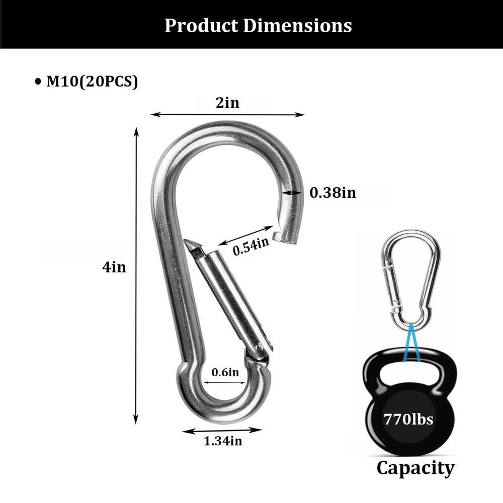 20Pcs 4" Safety Spring Snap Hook M10 3/8" Carabiner Quick Link Snap Hooks for