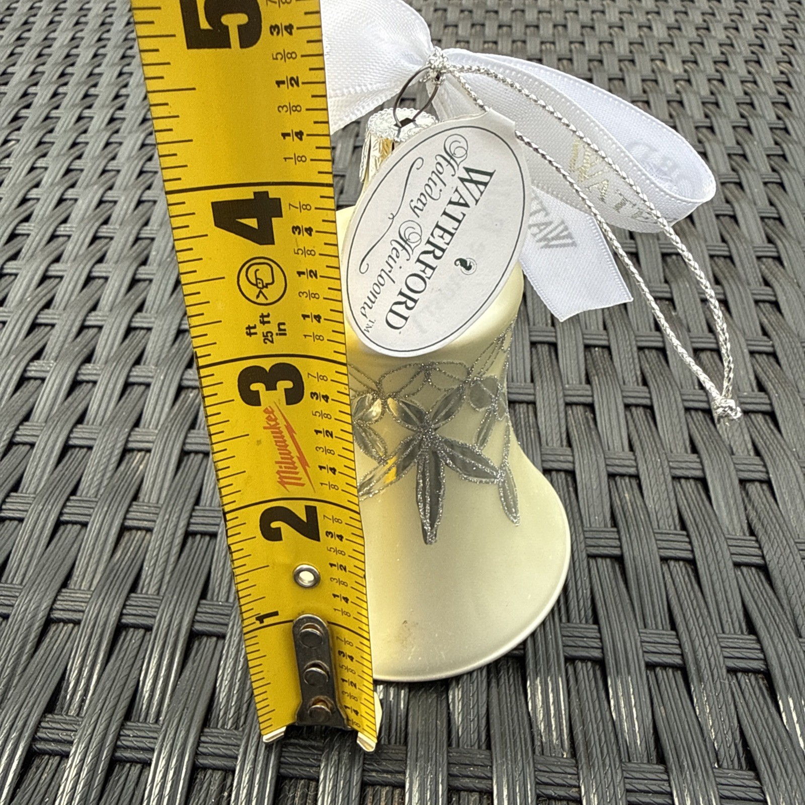 Waterford Heirlooms Lismore Bell Blown Glass Ornament Silver Glitter Christmas