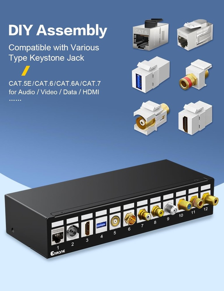 Patch Panel 12 Port Blank Keystone Patch Panel STP&UTP Compatible with LC/SC/...