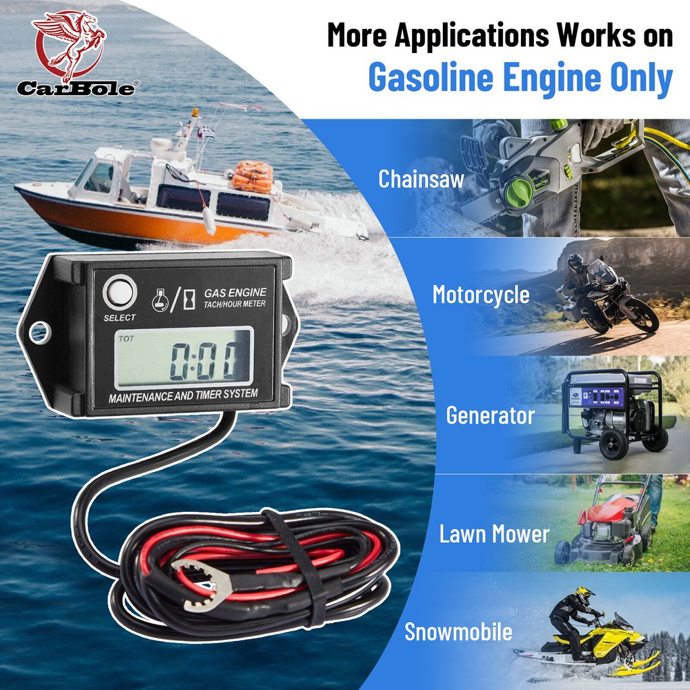 Digital Tiny Tachometer Tach Hour Meter Resettable Waterproof Job Timer &Battery