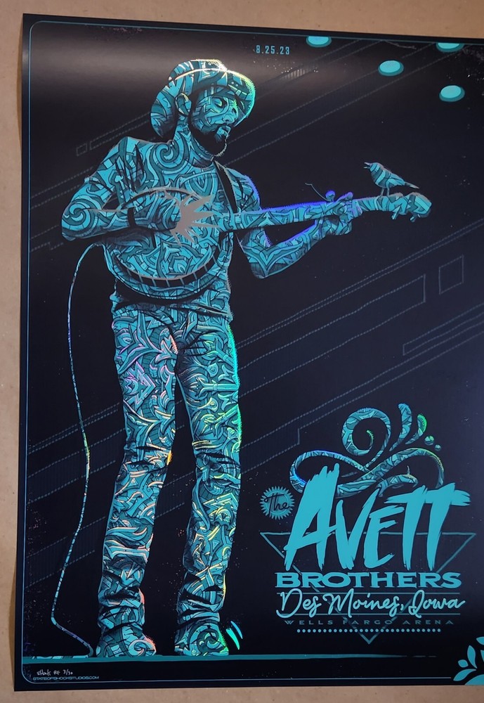The Avett Brothers Des Moines Poster Rainbow Foil by Darin Shock 8.25.23 Concert