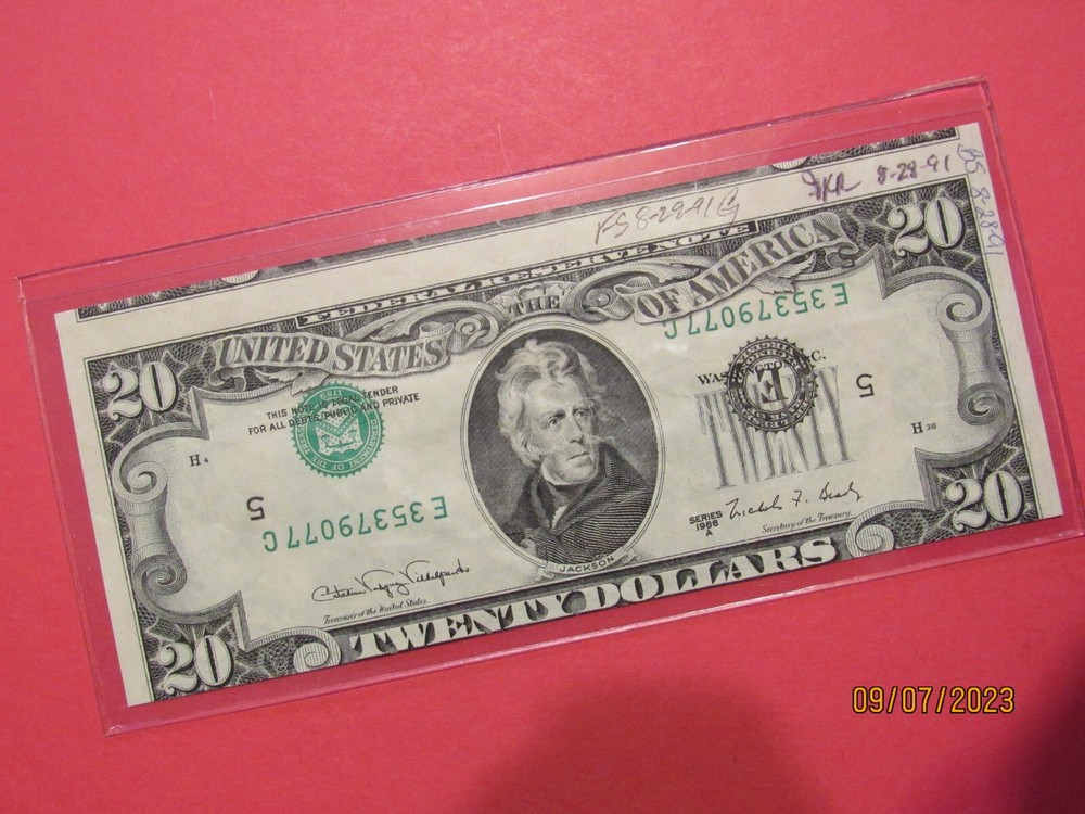 1988-A $20 Type 2 Error Note Inverted Overprint Error Misprint Upside Down !VA!