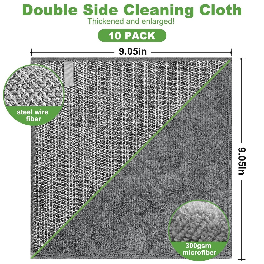 10 Counts Multipurpose Wire Dishwashing Rag,Non Scratch Wire Dishcloth,Microf...