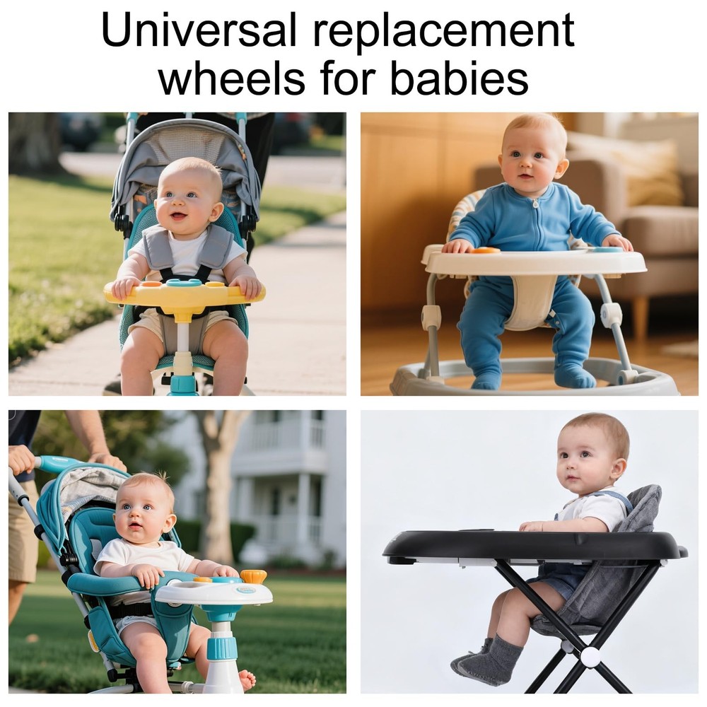 4pcs Baby Walker Replacement Wheels, Black Universal