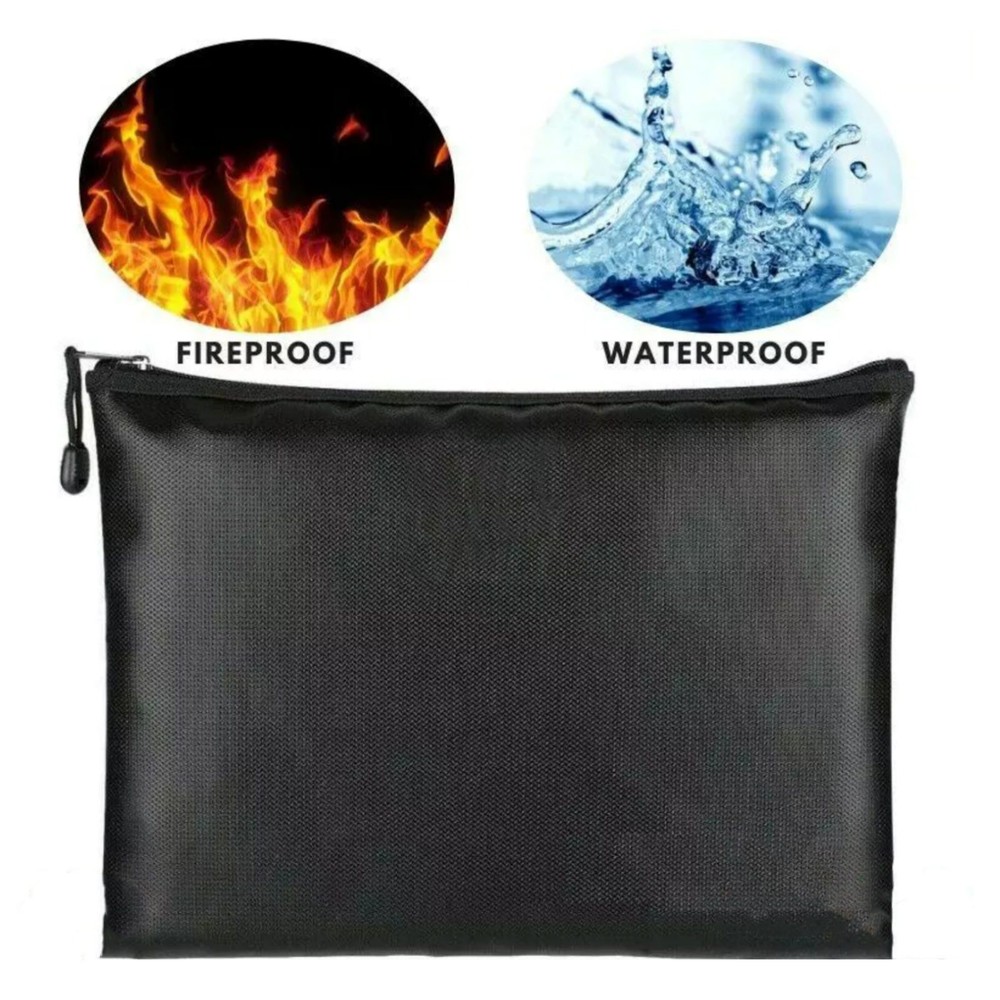 Black Fireproof Waterproof Document Bags Envelope File Folder Cash Pouch