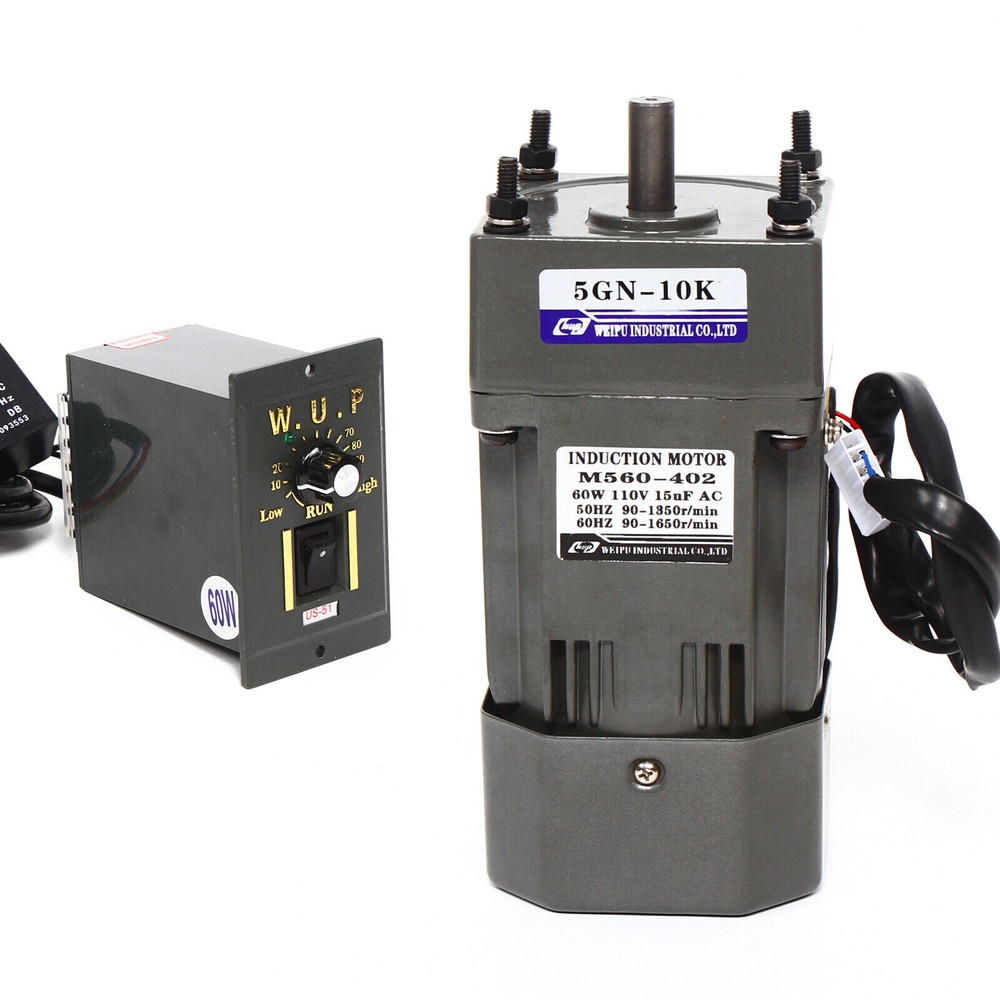 AC 110V Electric Gear Motor 60W Variable With Speed Controller Single-phase 1:10