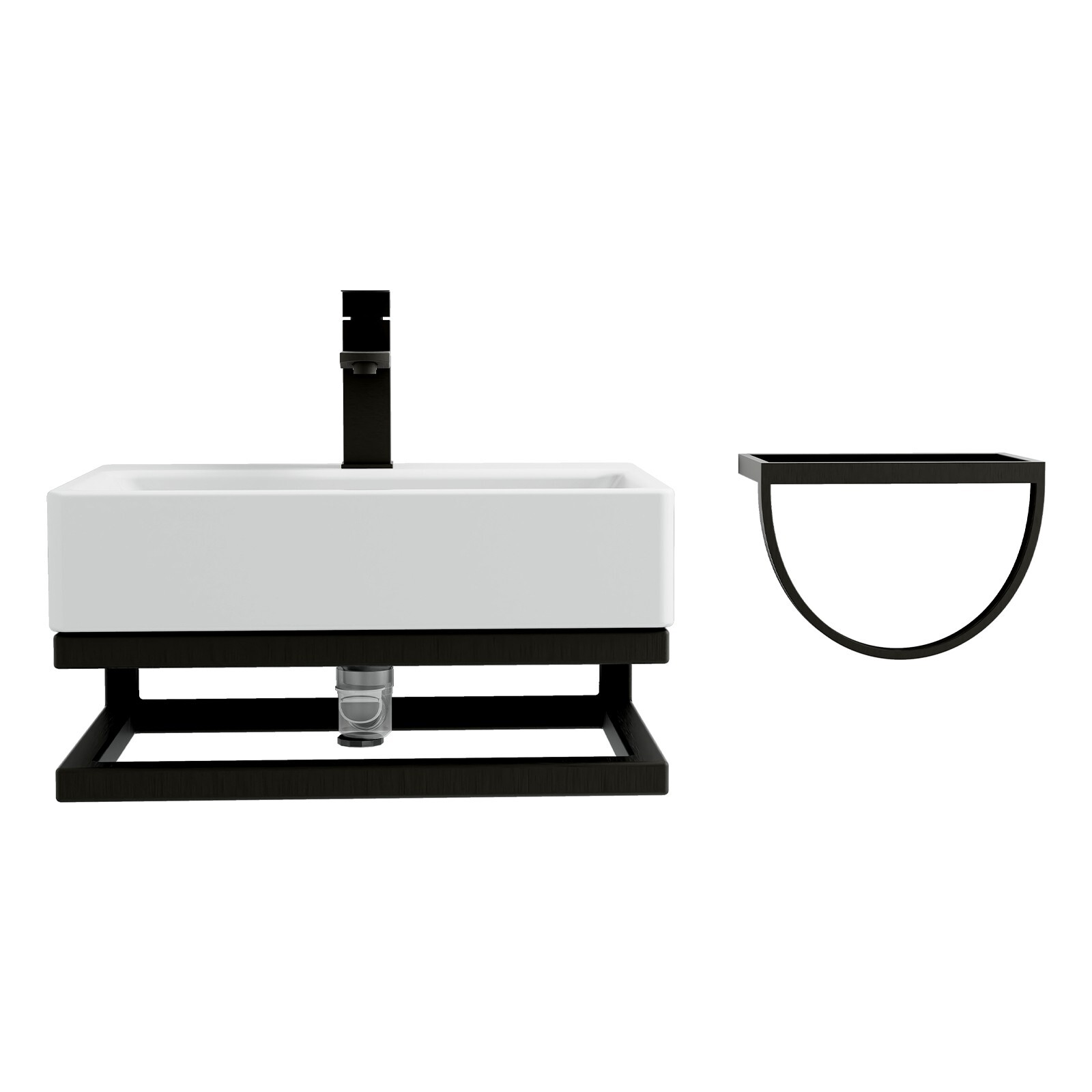 21" White Wall Mounted Vessel Sink Floating Ceramic Basin Bowl w/ Bracket Faucet