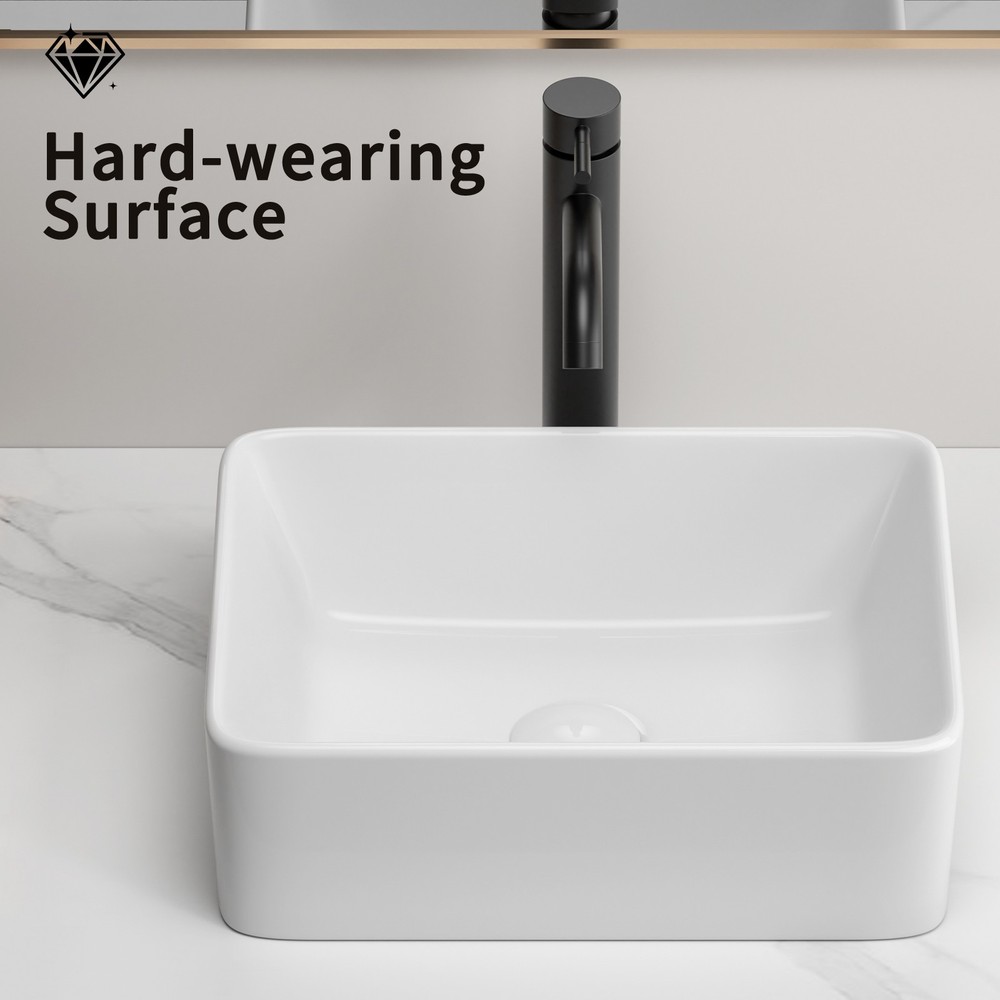 White Rectangular Vessel Sink 16"x12" Ceramic Countertop Bathroom Vanity Sink