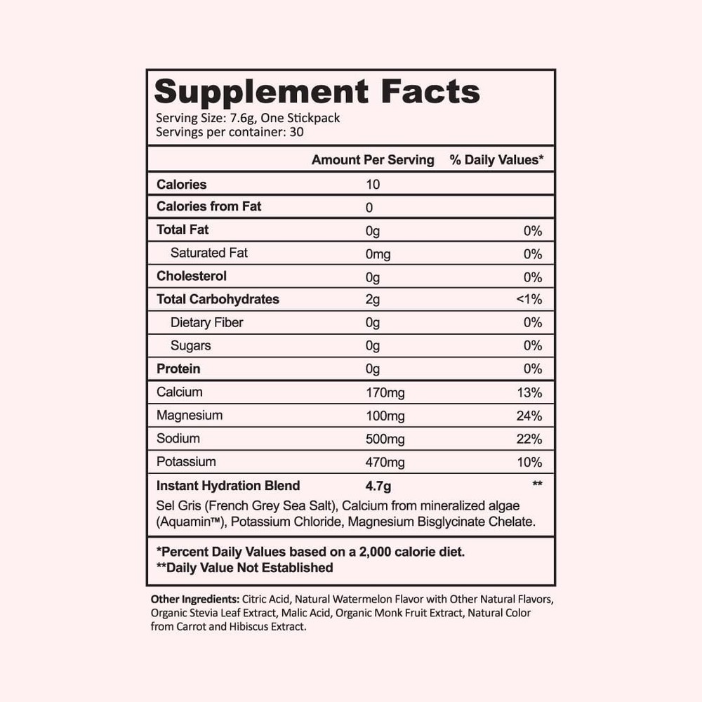 Instant Hydration Electrolytes Powder Packets - Watermelon Electrolyte Drink Mix