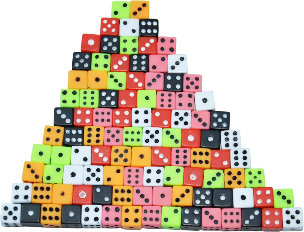 100 Assorted D6 Mini Tiny Dice Game Dot Square Dice for Casino Themed Activity,