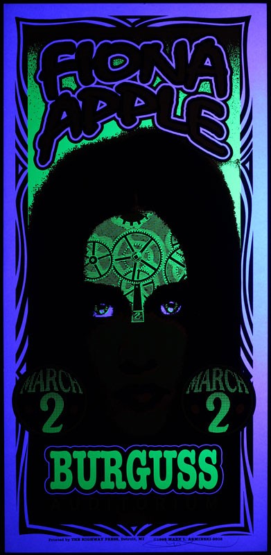 Fiona Apple Blacklight Poster 3/2/1998 Burgess Auditorium - Mark Arminski Signed