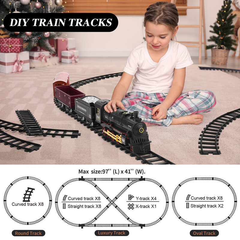 Steam Train Set Remote Control Locomotive Railroad Train RC Toy Kids Boys Gift