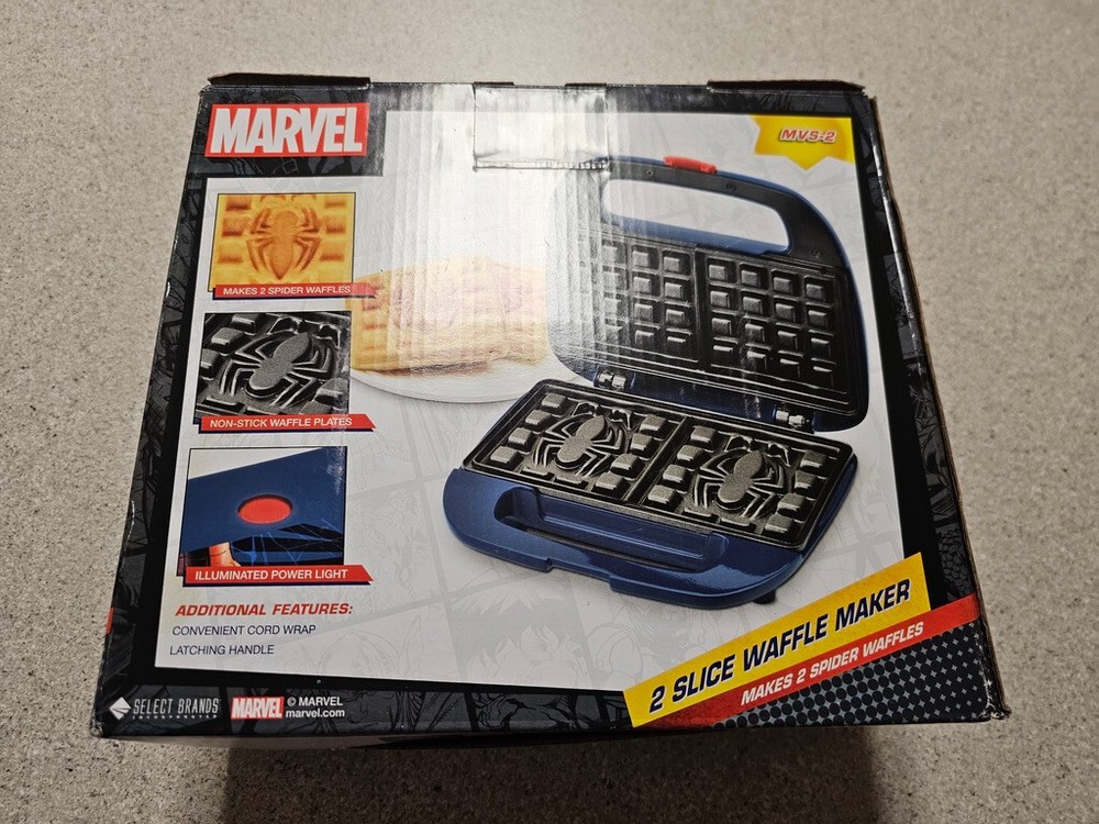 Marvel 2 Slice Spiderman Waffle Maker MVS-2 New SEALED.