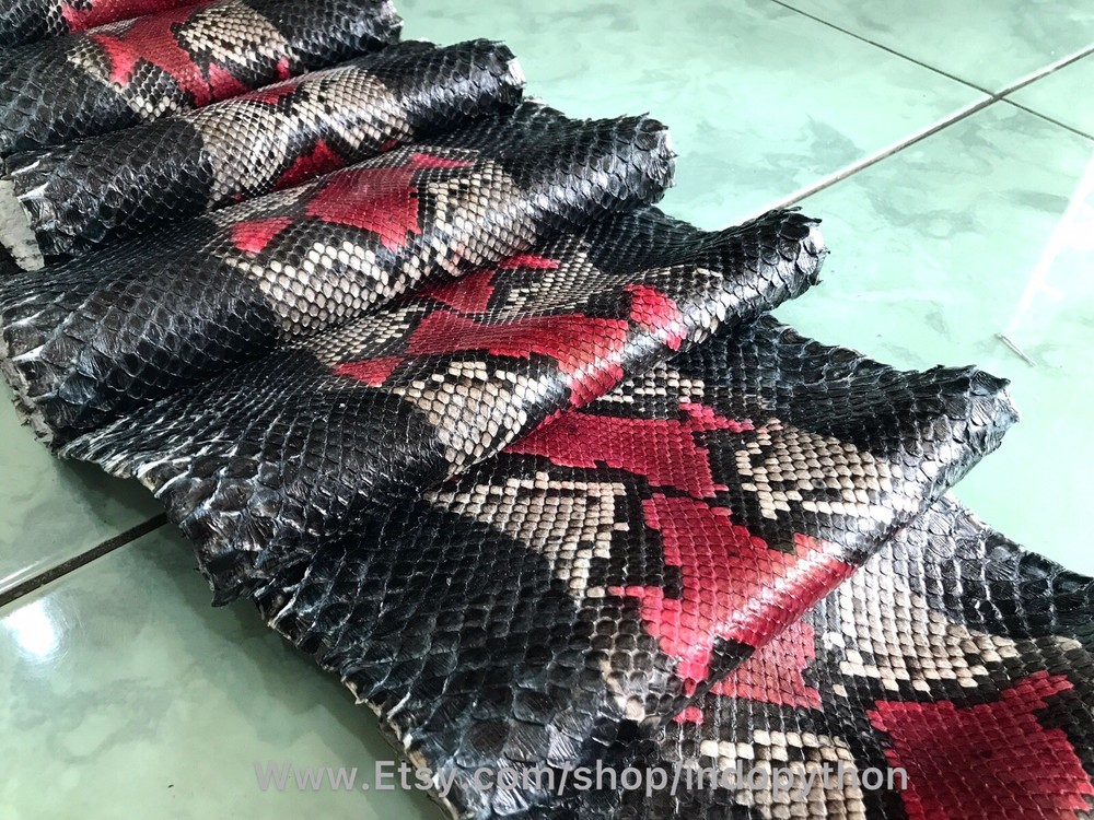 Genuine Python Leather, Exotic Snake Skin, Black SnakeSkin, Multicolor Leather