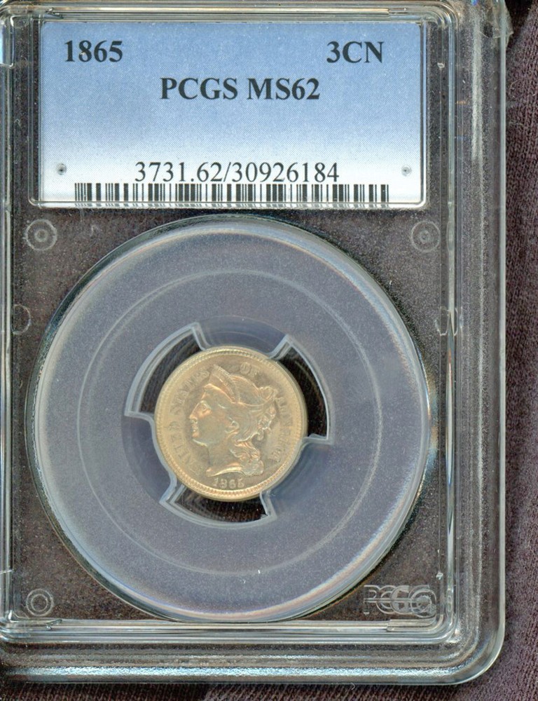 1865 Three Cent (Nickle) PCGS MS62