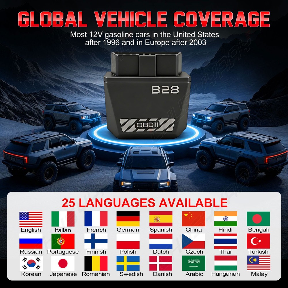 B28 Bluetooth OBD2 OBDII Scanner Code Reader Diagnostic Tool for Gasoline Cars