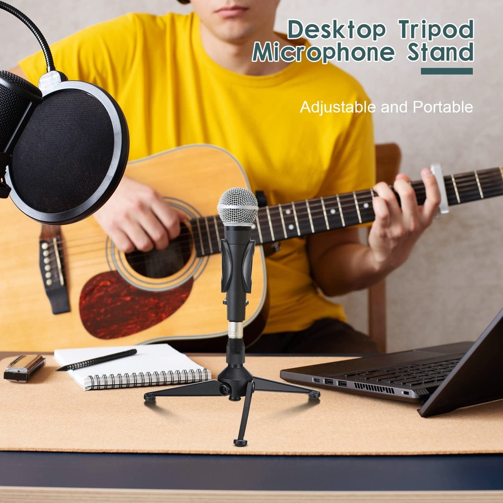 3 Pack Desktop Mic Stand Portable Foldable Tripod Adjustable Height Tabletop