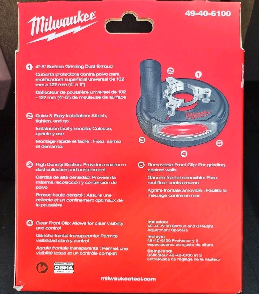 Milwaukee 49-40-6100 4-5" Universal Surface Grinding Dust Shroud NEW in Box