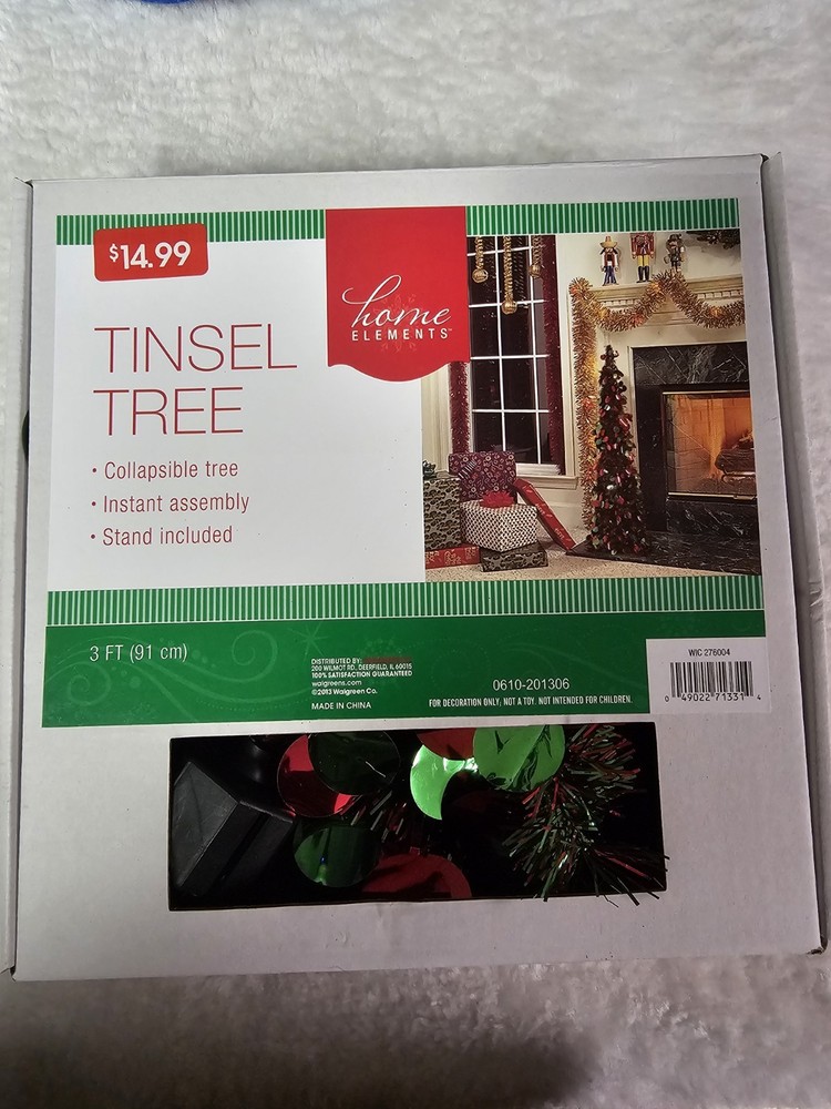 3 Ft Tinsel Tree Red & Green