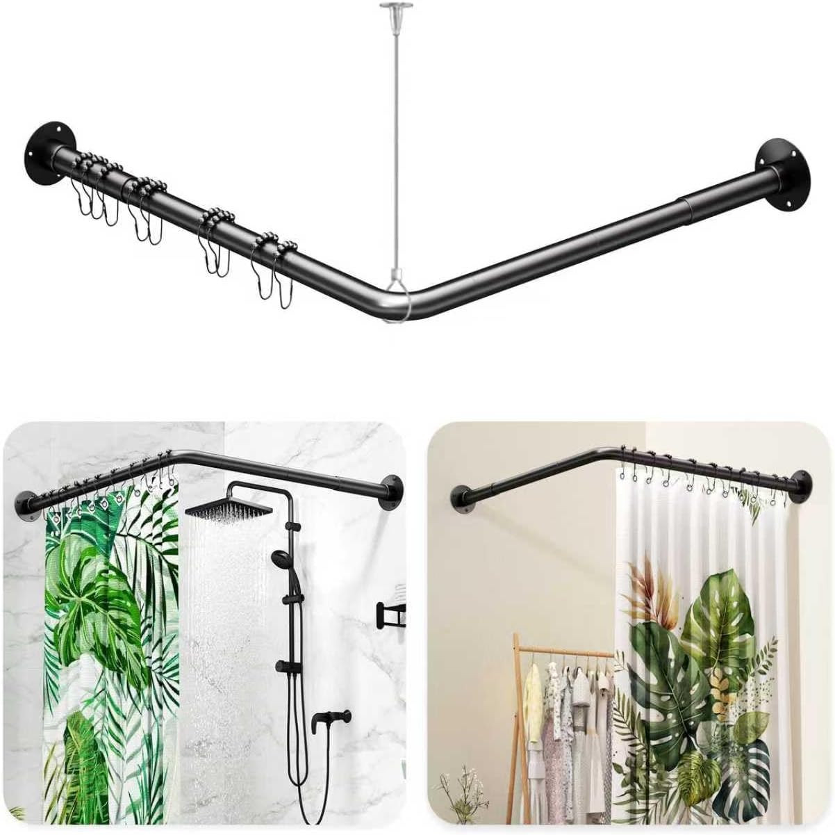 L Shaped Shower Curtain Rod - [23''-53''] X [23''-53''] Adjustable Corner Shower