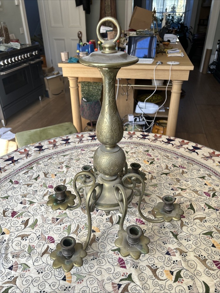 Solid Brass Hanging Chandelier 19c?