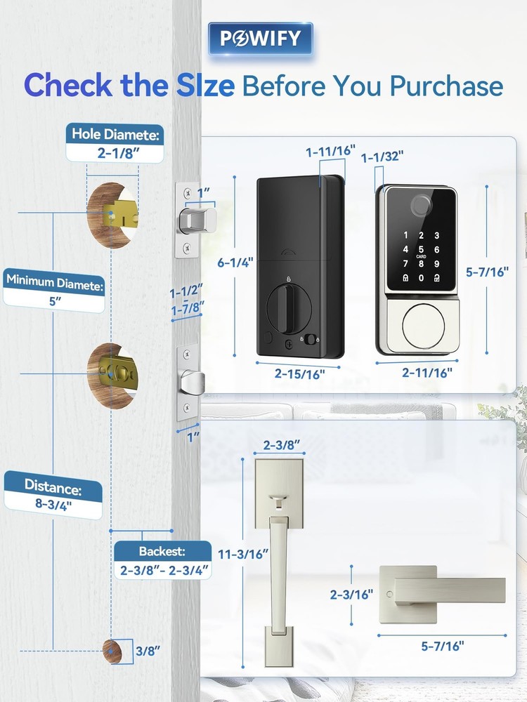 Keyless Entry Door Lock with Handle, APP Control Smart Front Set, Keypad Door...
