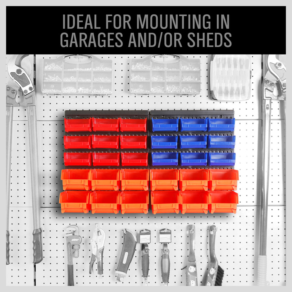 Wall Mounted Storage Bins Parts Rack 30 Bin Organizer Garage Plastic Shop Tool