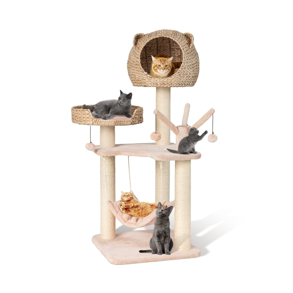 PETSITE Woven Cat Tree, Modern Cat Tower with Hammock & Scratching Posts, Cat...