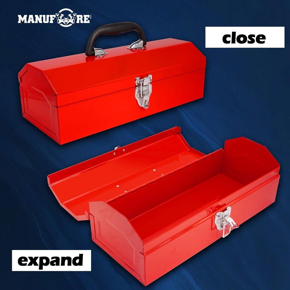 Durable 16" Steel Tool Storage Box - Elegant Red Finish for Easy Identification