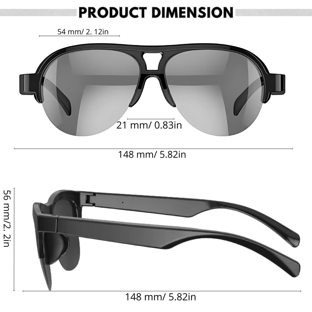 Smart UV Sunglasses Bluetooth Open-Ear Wireless Audio Touch Button Waterproof