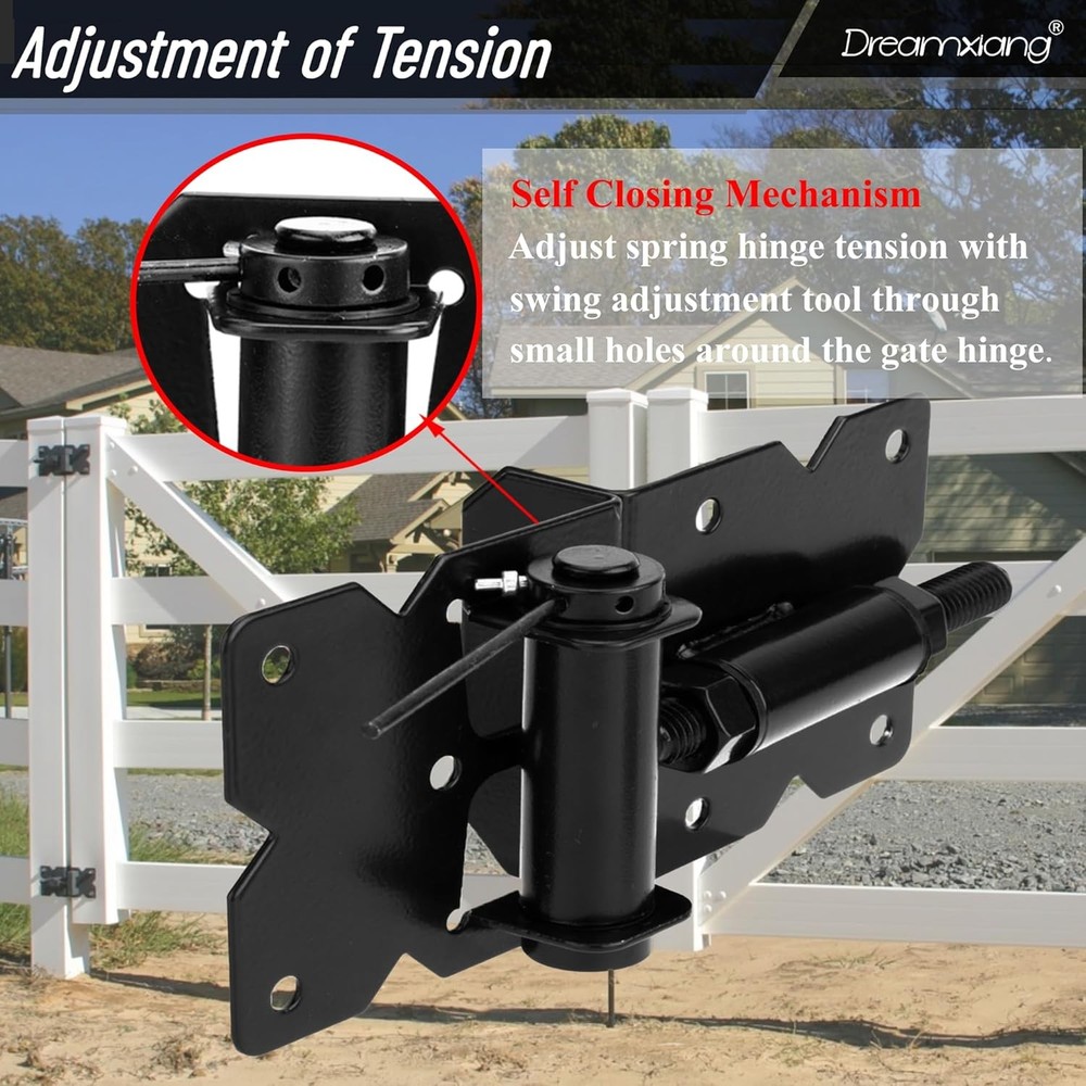Heavy Duty Self Closing Gate Hinge and Self Locking Latch Hardware Kit for Woode