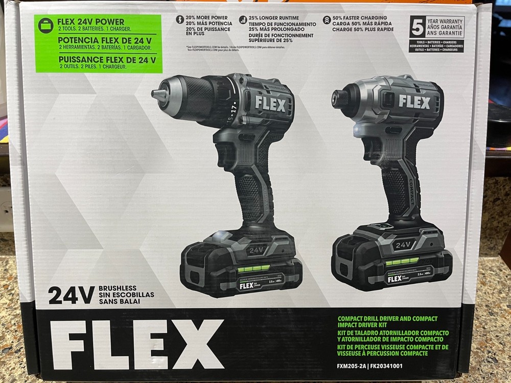 NEW! Flex 24V Compact Drill Driver & Compact Impact Driver Combo Kit - FXM205-2A