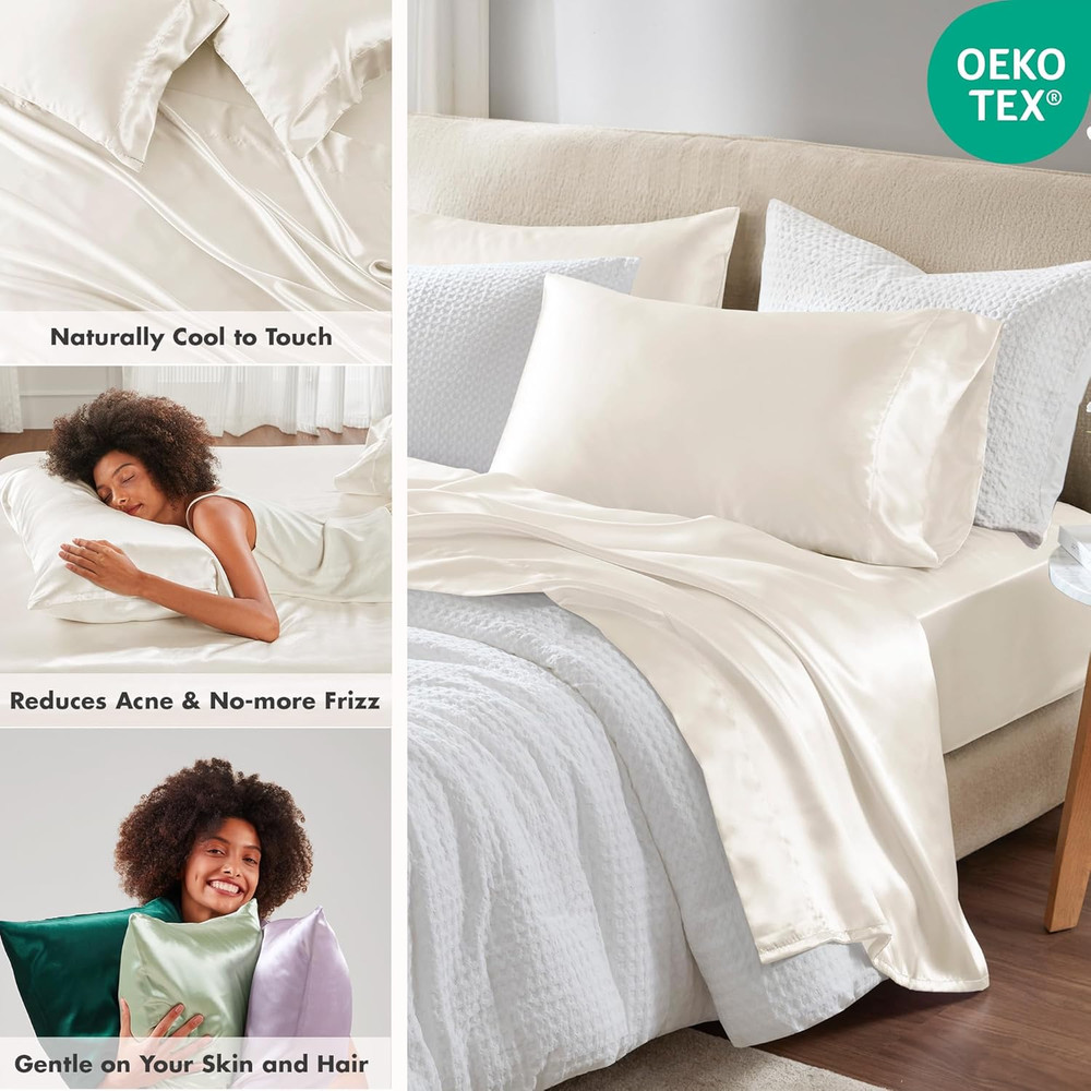 Essentials Polyester Satin 6 Piece Sheet Set with Ivory MPE20-904, Queen